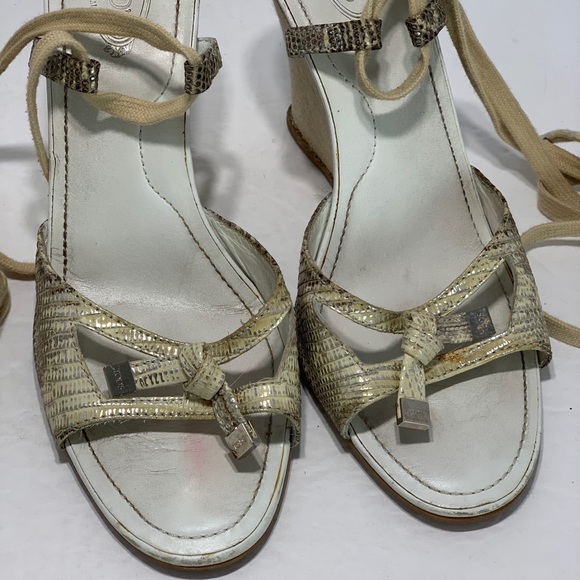 Tod’s beige tie up wedge sandals - Picture 4 of 8